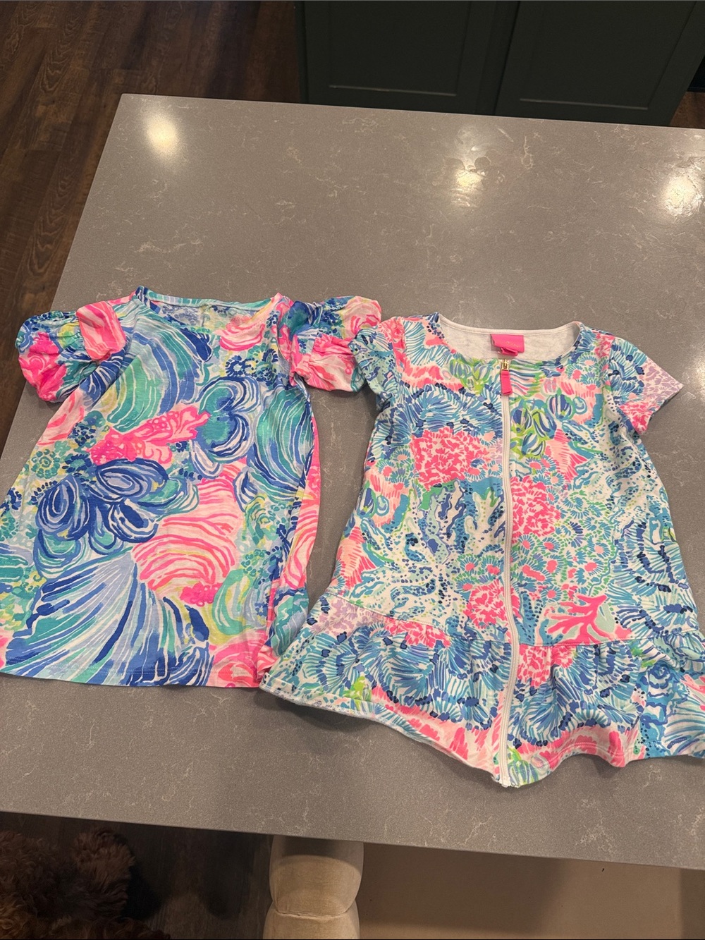 Two Lilly Pulitzer Girls Bright Multi-Color Tropical Print Dresses